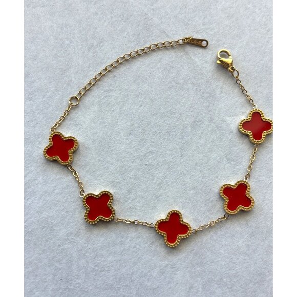 Red Flower Gold-Plated Bracelet With Adjustable Chain - Picture 2 of 3